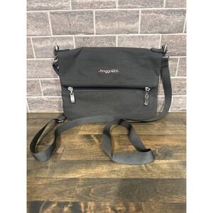 Baggallini Gray Nylon Crossbody Travel Bag Purple Lining Small Messenger Bag